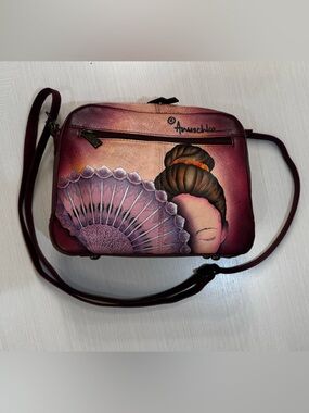 Anuschka Hand Painted Leather Crossbody Flamenco Dancer Bag